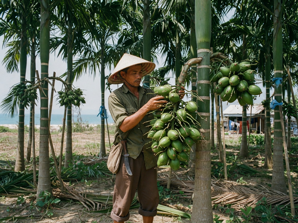 Nhà vườn Nghĩa Hành, Quảng Ngãi bên cây Cau