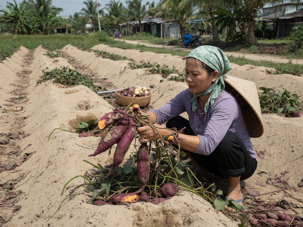 Nhà vườn Bình Tân, Vĩnh Long bên cây Khoai lang