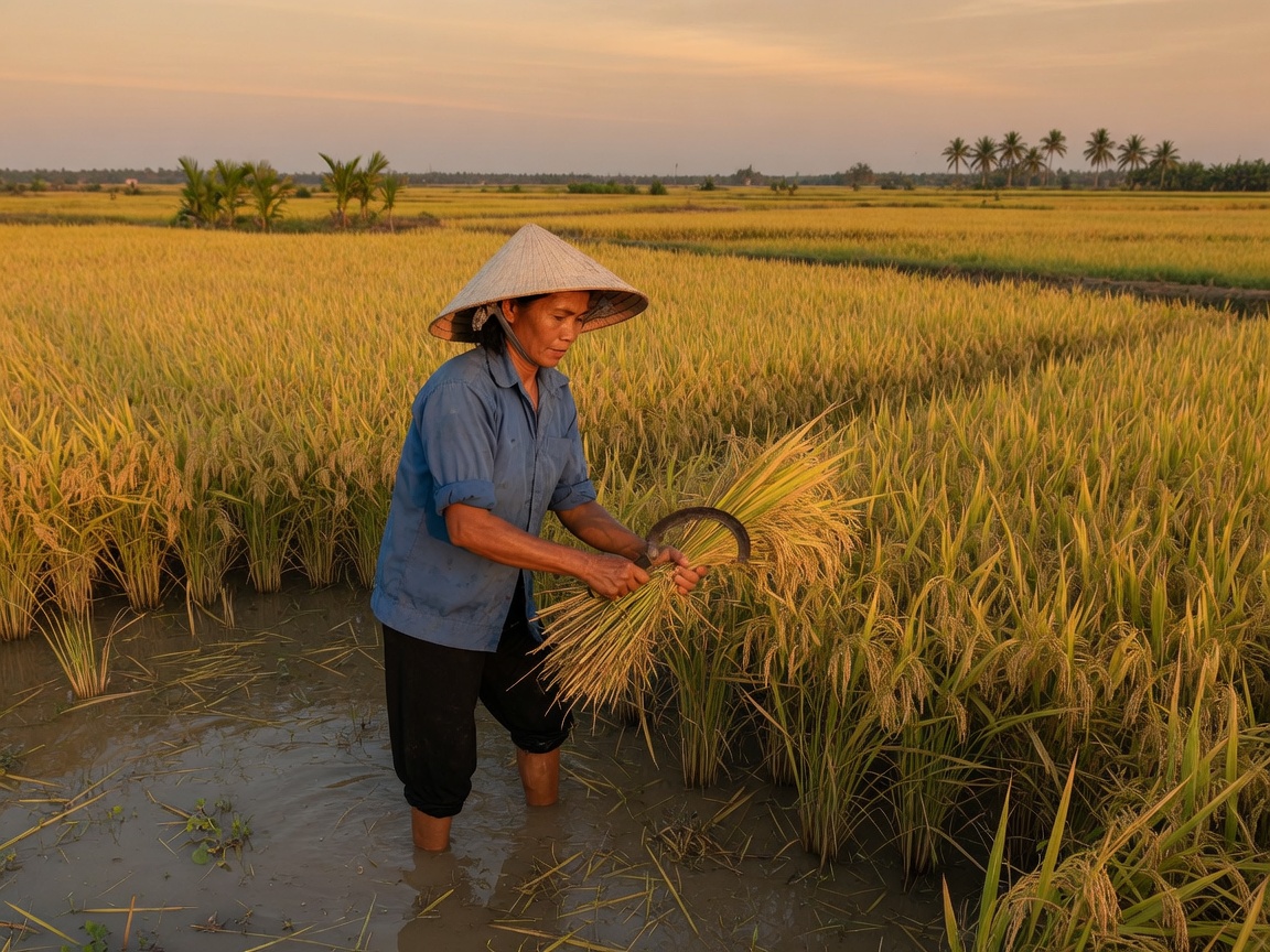 Nhà vườn Thoại Sơn, An Giang bên cây Lúa gạo
